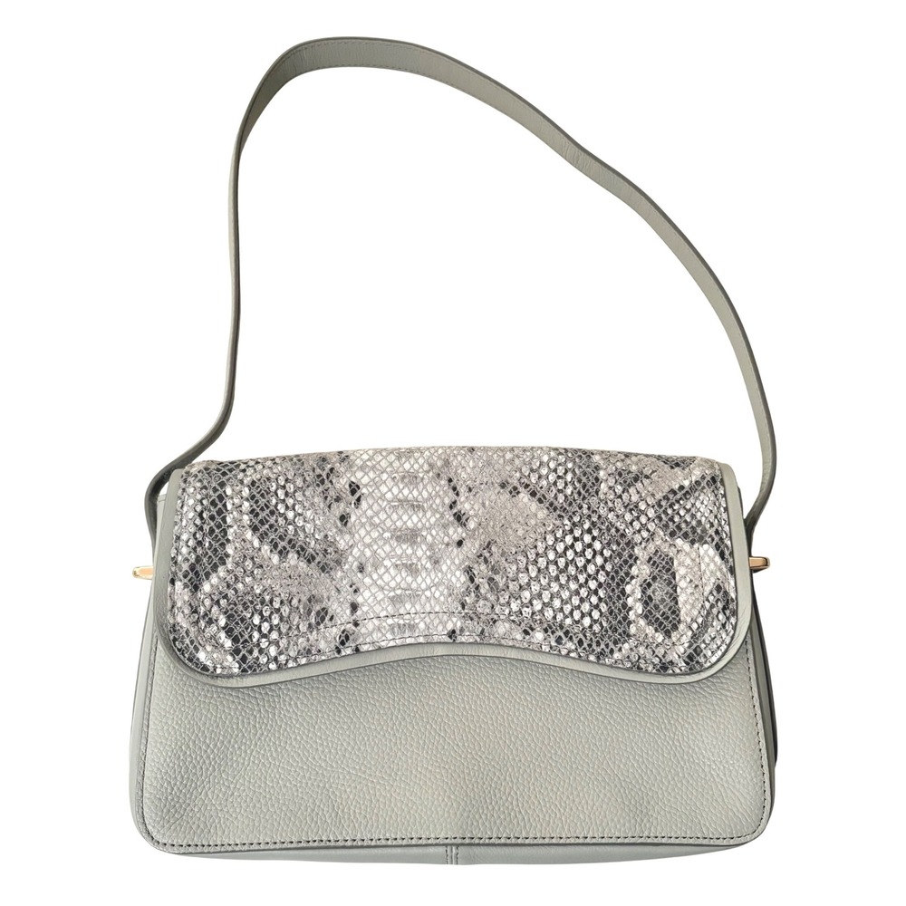NWOT NORDSTROM brand Light Gray Pebble Leather Snake Embossed‎ Flap Shoulder Bag